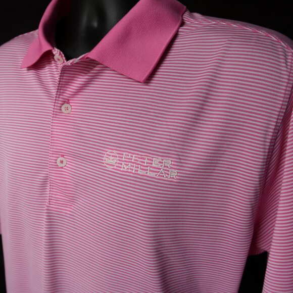 Peter Millar Pink Striped Performance Polo (L) ⛳️ - Picture 2 of 9